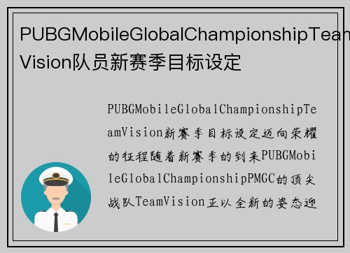 PUBGMobileGlobalChampionshipTeamVision队员新赛季目标设定