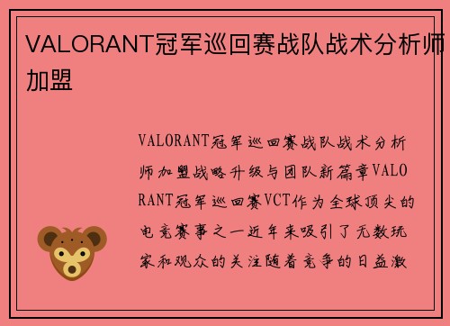 VALORANT冠军巡回赛战队战术分析师加盟