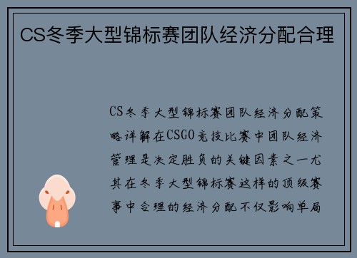 CS冬季大型锦标赛团队经济分配合理