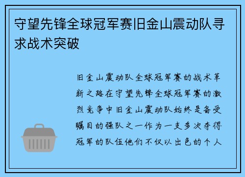 守望先锋全球冠军赛旧金山震动队寻求战术突破
