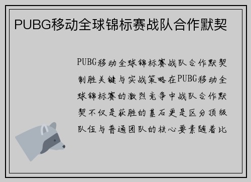 PUBG移动全球锦标赛战队合作默契