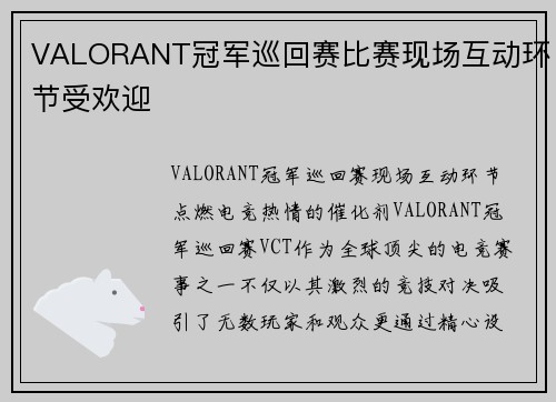 VALORANT冠军巡回赛比赛现场互动环节受欢迎