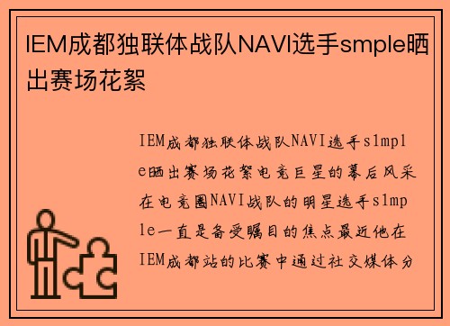 IEM成都独联体战队NAVI选手smple晒出赛场花絮