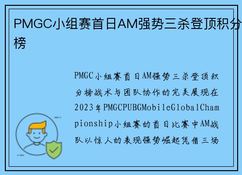 PMGC小组赛首日AM强势三杀登顶积分榜
